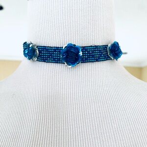 ZAD Fashion Jewlery Blue Beaded Flower Necklace
